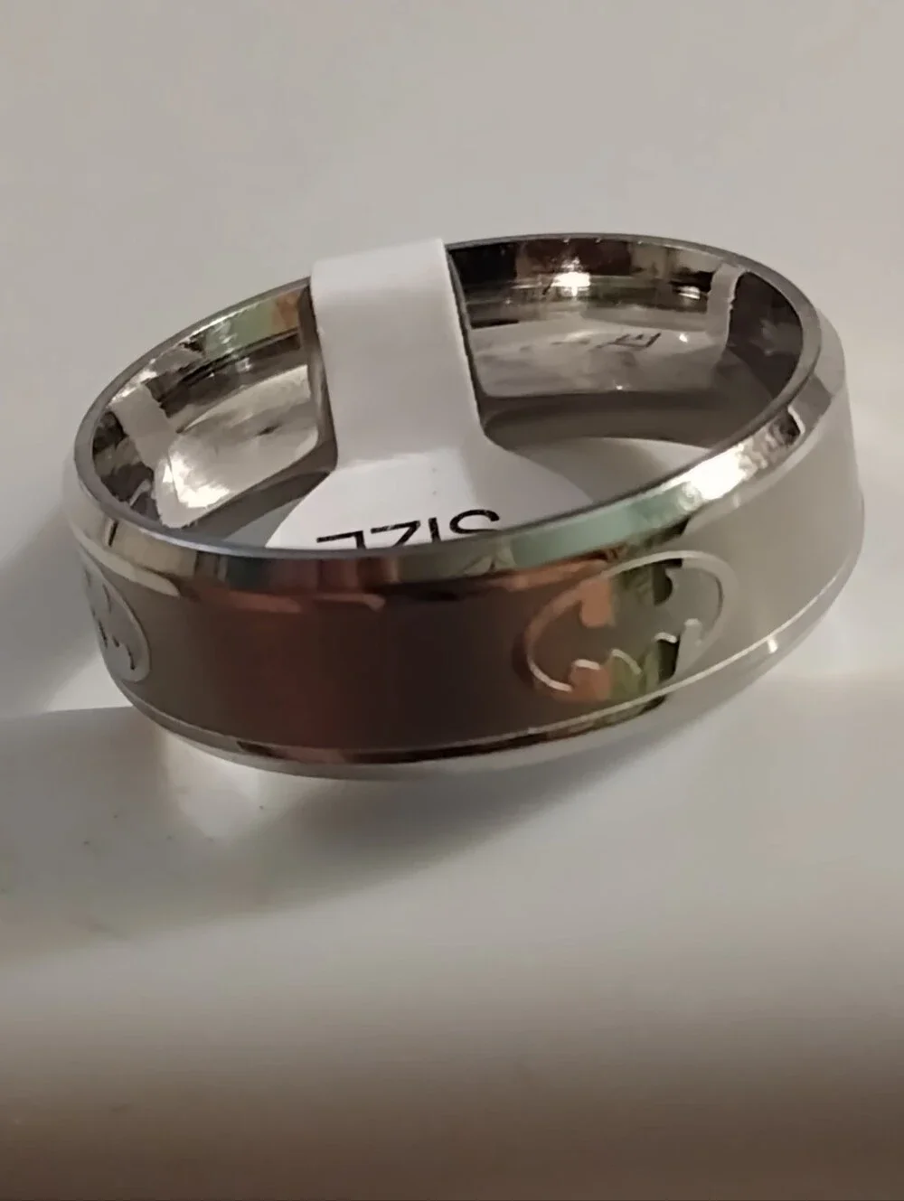Batman Superhero Ring Stainless Silver Brushed Metal Tone Band 4 Sided Logo New